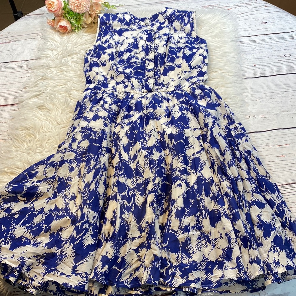 Rebecca Minkoff Blue and White Pattern Button Front Flare Dress sz 0